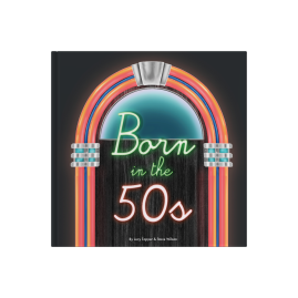 Jukebox with "Born in the 50s" in neon light lettering front cover.